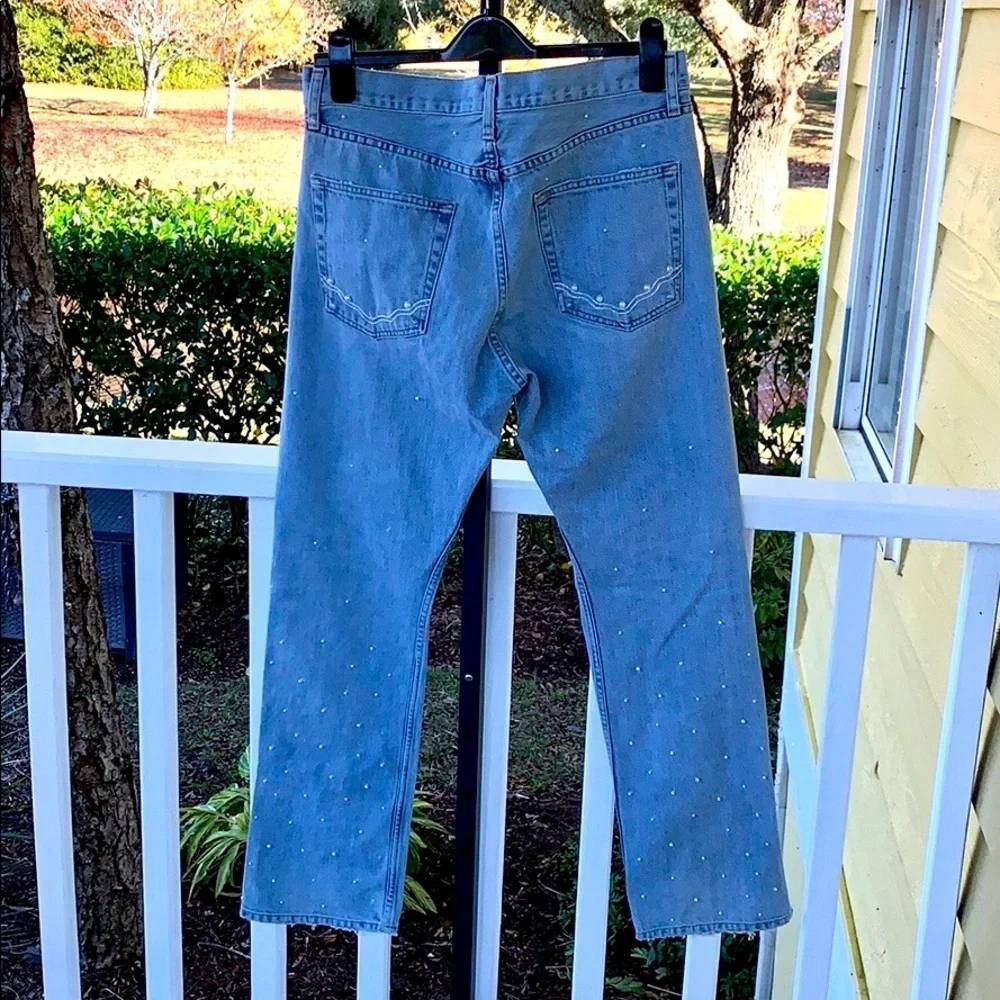 Pearl Beaded Jonathan Simkhai Light Blue Distressed Jeans